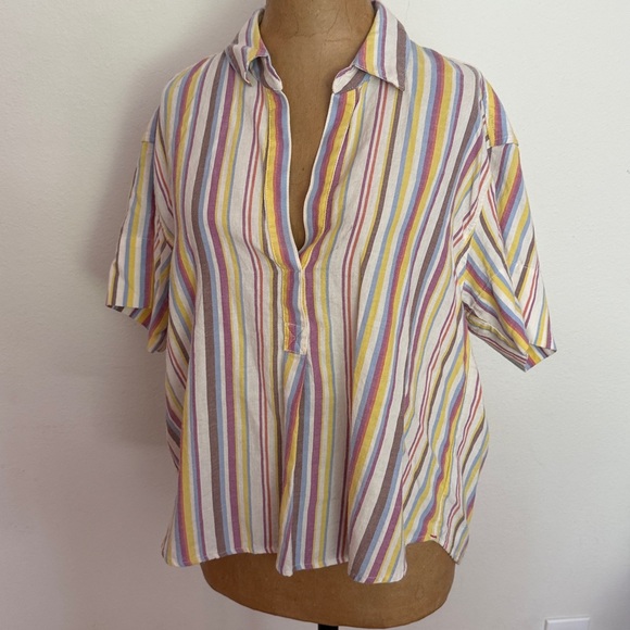 XiRENA sz XS 100% cotton Multicolor Striped Shirt button down short sleeve VGUC - Picture 1 of 6